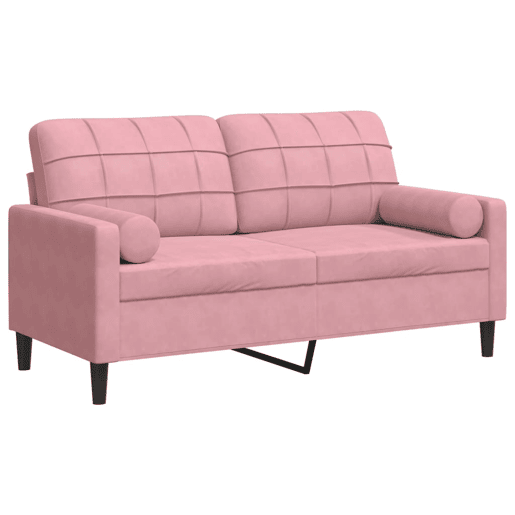 Sofá 2 lugares - Sofá fixo c almofadas decorativas 140 cm veludo rosa