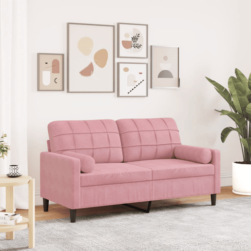 Sofá 2 lugares - Sofá fixo c almofadas decorativas 140 cm veludo rosa