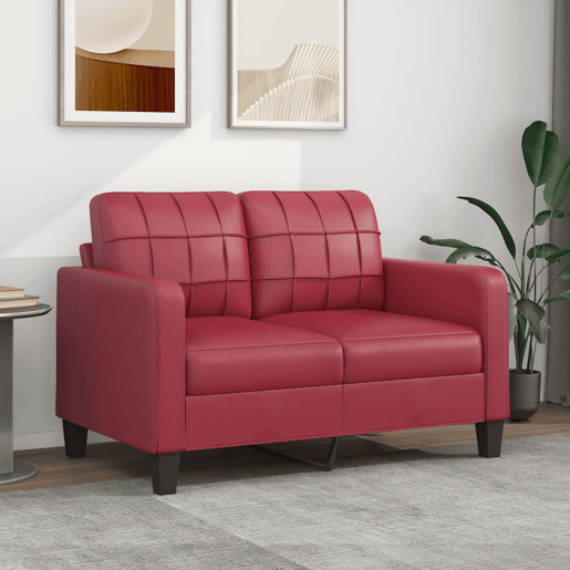 Sofá de 2 lugares - Sofá fixo 120 cm couro artificial vermelho tinto