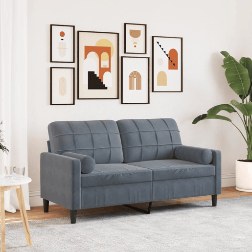 Sofá 2 lug. - Sofá fixo c almofadas decorativas 140 cm veludo cinza-escuro