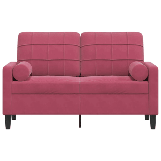 Sofá 2 lug. - Sofá fixo + almofadas decorativas 120cm veludo vermelho tinto