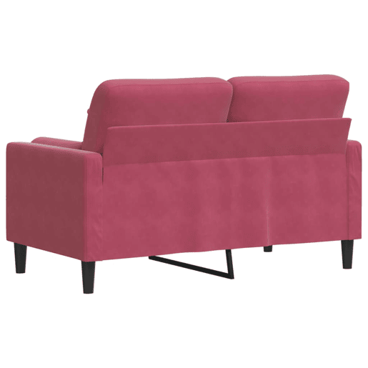Sofá 2 lug. - Sofá fixo + almofadas decorativas 120cm veludo vermelho tinto