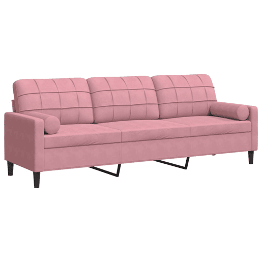 Sofá 3 lugares - Sofá fixo c almofadas decorativas 210 cm veludo rosa