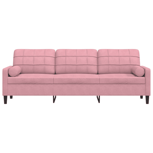 Sofá 3 lugares - Sofá fixo c almofadas decorativas 210 cm veludo rosa