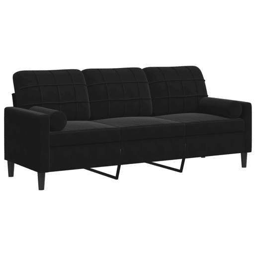Sofá 3 lugares - Sofá fixo c almofadas decorativas 180 cm veludo preto