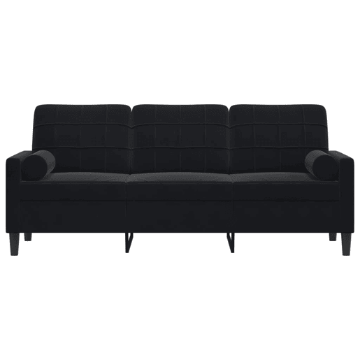 Sofá 3 lugares - Sofá fixo c almofadas decorativas 180 cm veludo preto