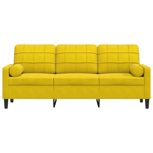 Sofá 3 lugares - Sofá fixo c almofadas decorativas 180 cm veludo amarelo