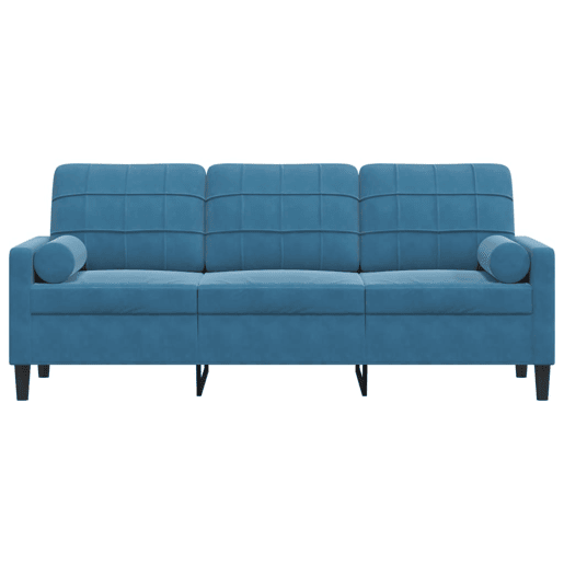 Sofá 3 lugares - Sofá fixo c almofadas decorativas 180 cm veludo azul Sofá 3 lugares - Sofá fixo c almofadas decorativas 180 cm veludo azul
