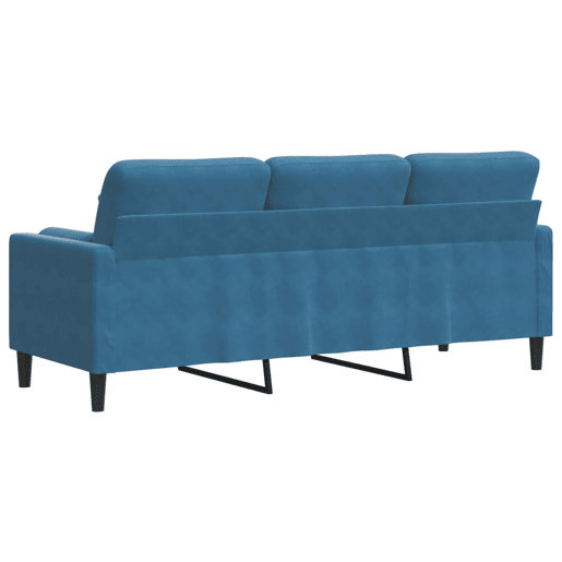 Sofá 3 lugares - Sofá fixo c almofadas decorativas 180 cm veludo azul Sofá 3 lugares - Sofá fixo c almofadas decorativas 180 cm veludo azul
