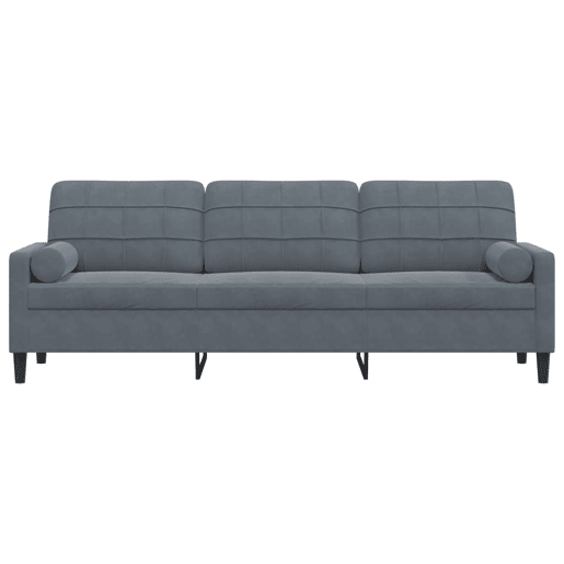 Sofá 3 lug. - Sofá fixo c almofadas decorativas 210 cm veludo cinza-escuro