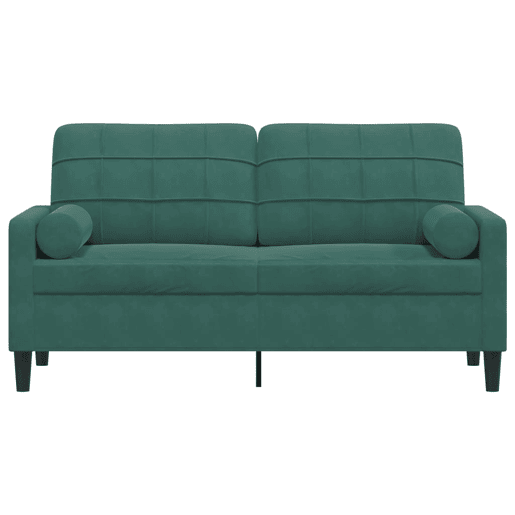 Sofá 2 lug. - Sofá fixo c almofadas decorativas 140cm veludo verde-escuro
