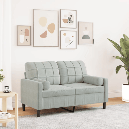 Sofá 2 lugares - Sofá fixo + almofadas decorativas 120cm veludo cinza-claro