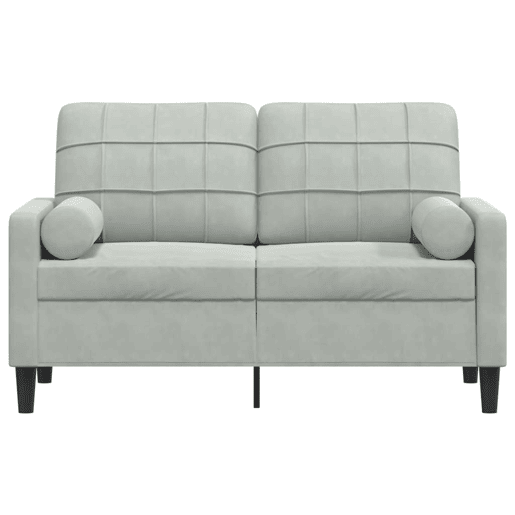 Sofá 2 lugares - Sofá fixo + almofadas decorativas 120cm veludo cinza-claro