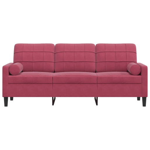 Sofá 3 lug. - Sofá fixo + almofadas decorativas 180cm veludo vermelho tinto