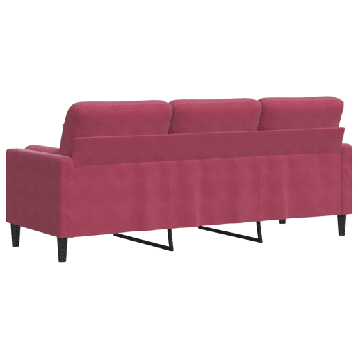 Sofá 3 lug. - Sofá fixo + almofadas decorativas 180cm veludo vermelho tinto