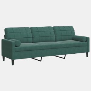 Sofá 3 lug. - Sofá fixo c almofadas decorativas 210 cm veludo verde-escuro