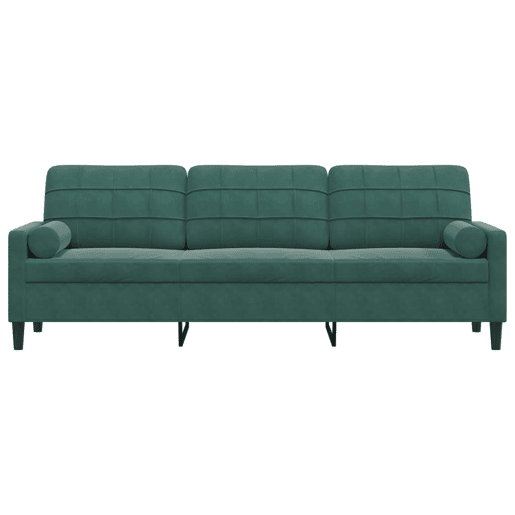 Sofá 3 lug. - Sofá fixo c almofadas decorativas 210 cm veludo verde-escuro Sofá 3 lug. - Sofá fixo c almofadas decorativas 210 cm veludo verde-escuro