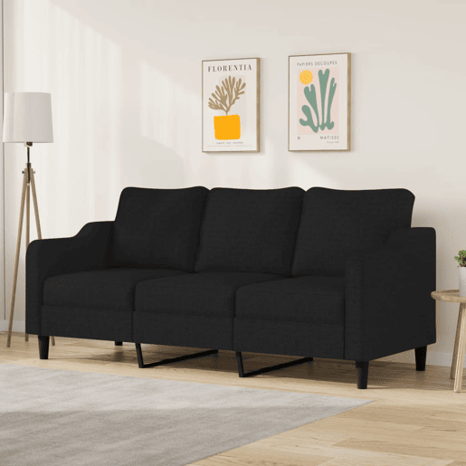 Sofá de 3 lugares - Sofá fixo tecido 180 cm preto