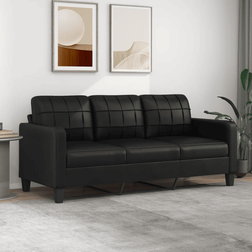 Sofá de 3 lugares - Sofá fixo 180 cm couro artificial preto Sofá de 3 lugares - Sofá fixo 180 cm couro artificial preto