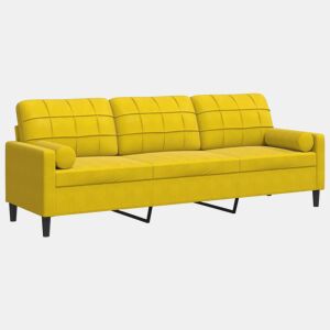 Sofá 3 lugares - Sofá fixo c almofadas decorativas 210 cm veludo amarelo