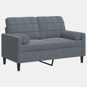 Sofá 2 lug. - Sofá fixo c almofadas decorativas 120 cm veludo cinza-escuro