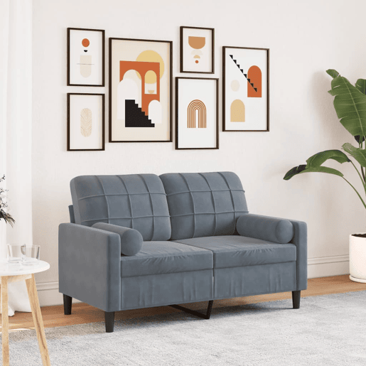 Sofá 2 lug. - Sofá fixo c almofadas decorativas 120 cm veludo cinza-escuro
