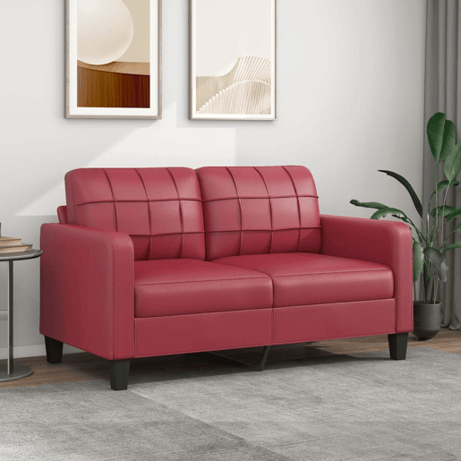 Sofá de 2 lugares - Sofá fixo 140 cm couro artificial vermelho tinto