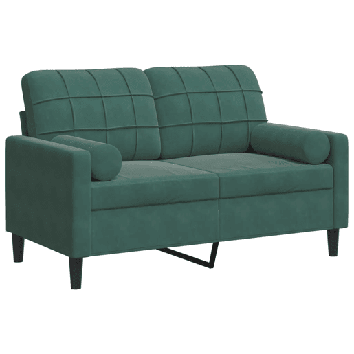 Sofá 2 lug. - Sofá fixo c almofadas decorativas 120 cm veludo verde-escuro