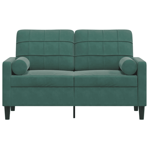 Sofá 2 lug. - Sofá fixo c almofadas decorativas 120 cm veludo verde-escuro