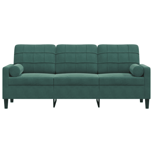 Sofá 3 lug. - Sofá fixo c almofadas decorativas 180 cm veludo verde-escuro