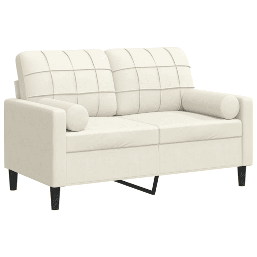 Sofá 2 lugares - Sofá fixo c almofadas decorativas 120 cm veludo creme