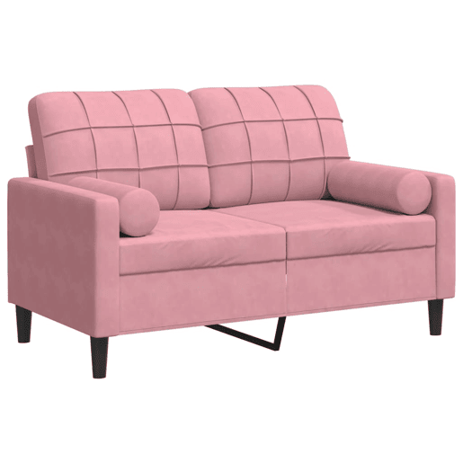 Sofá 2 lug. - Sofá fixo c almofadas decorativas 120 cm veludo rosa