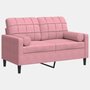 Sofá 2 lug. - Sofá fixo c almofadas decorativas 120 cm veludo rosa