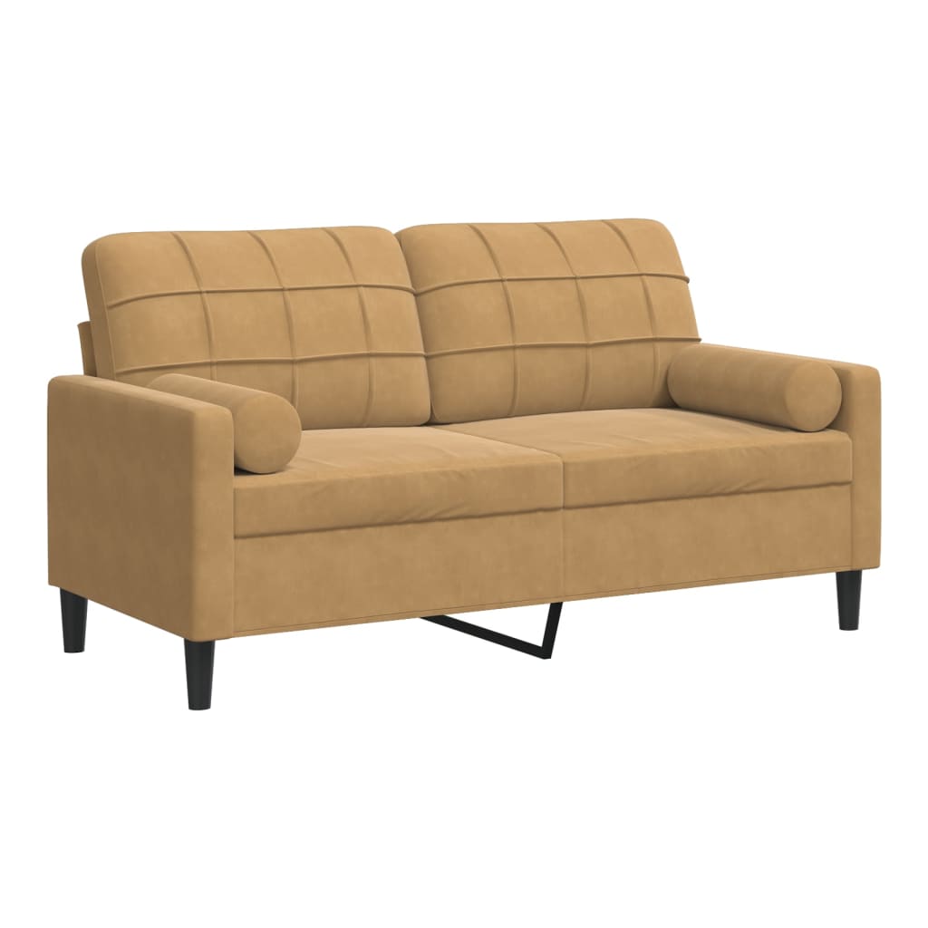 sofa de 2 plazas - sofa de salon - sofa moderno con cojines terciopelo marron 140 cm