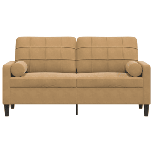Sofá 2 lugares - Sofá fixo c almofadas decorativas 140 cm veludo castanho