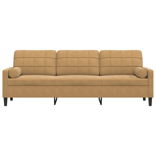 Sofá 3 lugares - Sofá fixo c almofadas decorativas 210 cm veludo castanho