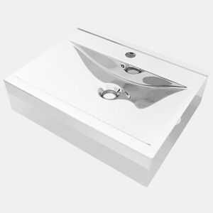 Lavatório - Lavabo - Pia de banheiro com extravasamento 60x46x16 cm cerâmica prateado