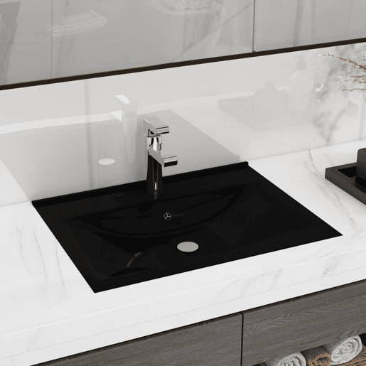 Lavatório - Lavabo - Pia de banheiro cerâmico retang. luxososo preto furo torneira 60x46cm