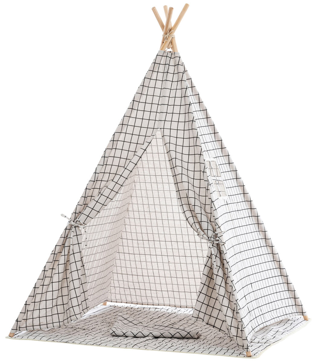 Tipi infantil esna tela gris a cuadros 120x120x155 cm