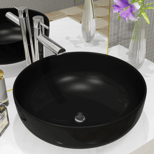 Lavatório - Lavabo - Pia de banheiro redondo em cerâmica 41,5x13,5 cm preto