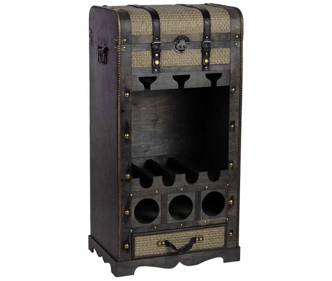 Baúl botellero de madera marrón 44x30x85h cm