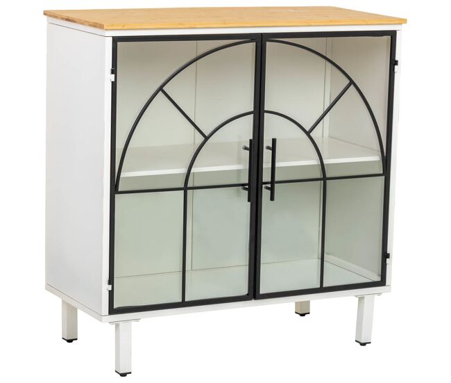 Aparador de vidrio, metal y madera, 2 puertas, blanco81x35,5x80h cm