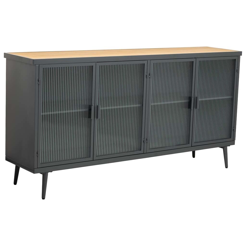 Aparador de metal y madera con vidrio 160x36x80h cm - negro