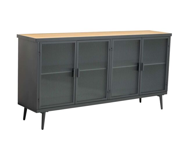 Aparador de metal y madera con vidrio 160x36x80h cm - negro