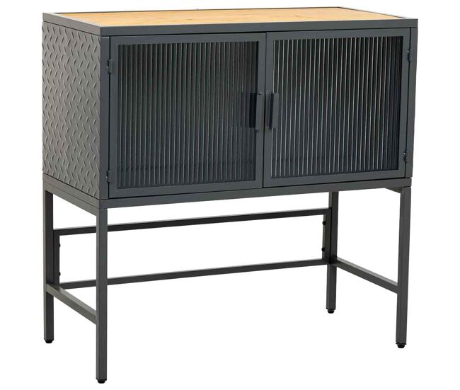 Aparador de vidrio, metal y madera 2 puertas, negro80x38x80,5h cm