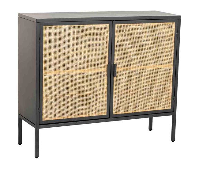 Aparador de metal y madera 2 puertas, negro100x32x85h cm