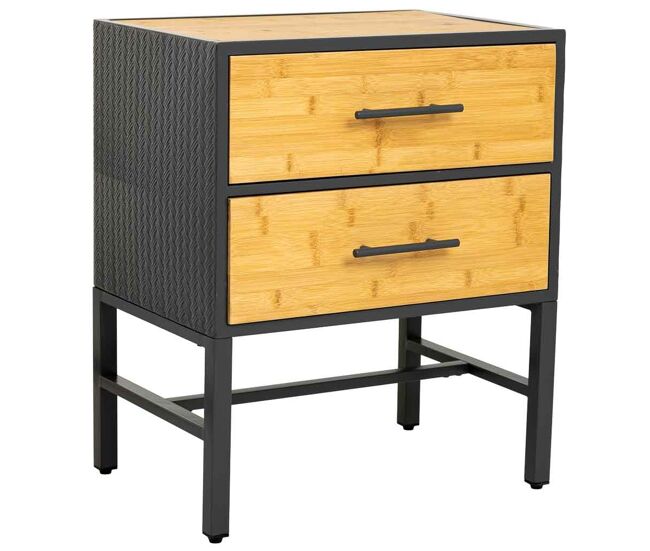 Mesita de noche de metal y madera 2 cajones, negro50x35x60h cm