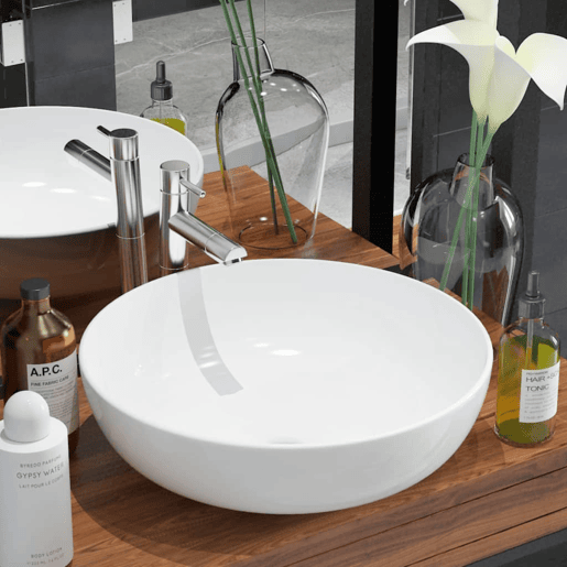 Lavatório - Lavabo - Pia de banheiro redondo em cerâmica branco 41,5x13,5 cm Lavatório - Lavabo - Pia de banheiro redondo em cerâmica branco 41,5x13,5 cm
