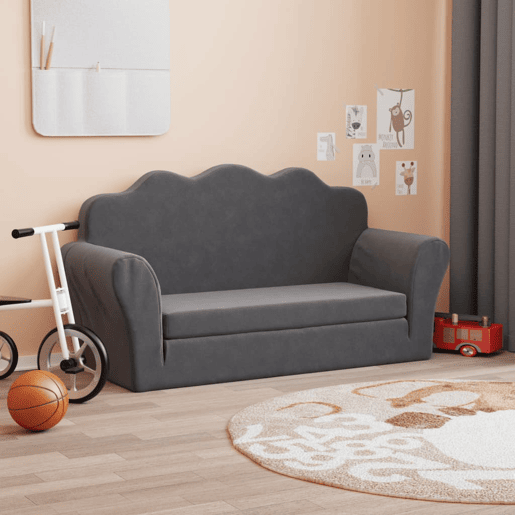 Sofá-cama infantil, Sofá conversível para crianças de 2 lugares pelúcia macia antracite