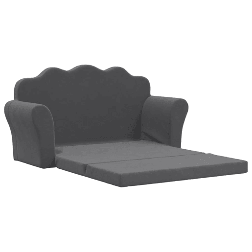 Sofá-cama infantil, Sofá conversível para crianças de 2 lugares pelúcia macia antracite